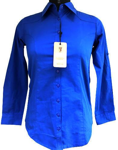 Plain Cotton Ladies Blue Formal Shirt, Size : XL