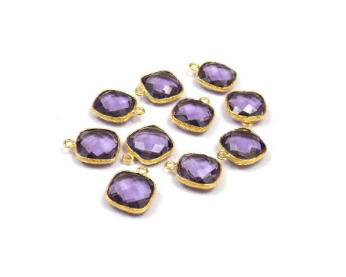Gemstone With Brass Amethyst Quartz Bezel Connector