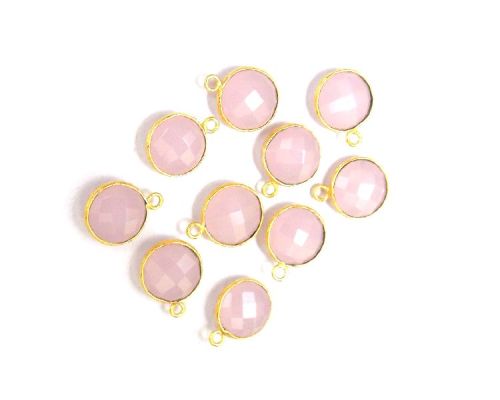 Brass Pink Chalcedony Bezel Connector