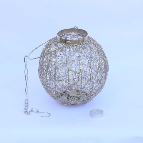 Wire Round Hanging Tea Light Holder, Color : Silver