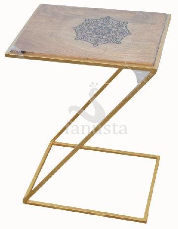 Z-Shaped Wooden End Table, Color : Gold