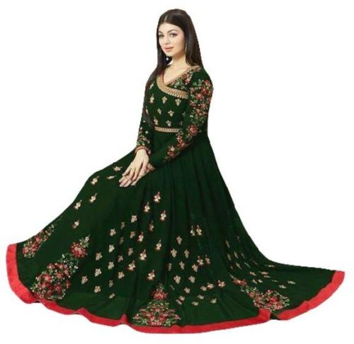 Justkartit Women's Georgette Zari Embroidery Anarkali Suit (JK4867_Green)
