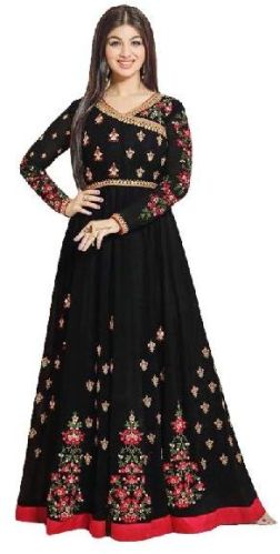 Justkartit Women's Georgette Zari Embroidery Anarkali Suit (JK4867_Black)