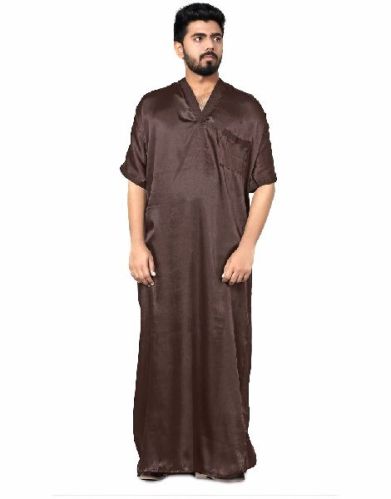 Men Coffe Brown Colour Poly Satin Daily Wear Jubba