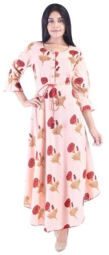 Exclusive Designer Block Printed Cotton Fabric 3/4 Sleeve Women's Kurti Dress