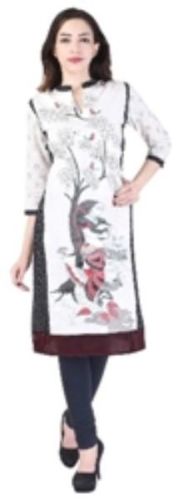 Exclusive Designer Printed White Colored 3/4 Sleeve Cotton Kurti Kurta Dress