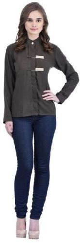 Polyester Moss Solid Beige Chinese Neck Jacket, Size : XS, XL, XXL