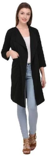 Twill Denim. Black Solid Printed Shrug