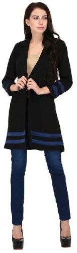 Polyester Denim Plain Black Stylish Overcoat, Size : XS, XL, XXL