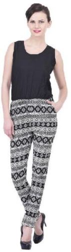 Sleeveless Black & White Printed Jumpsuit, Size : XS, XL, XXL