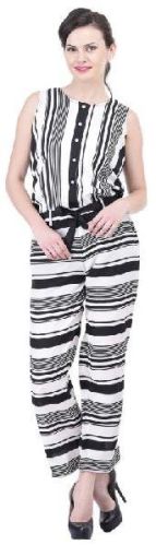 Black & White Striped Jumpsuit, Size : XS, XL, XXL