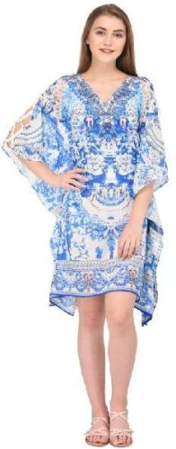 Blue Printed Designer Beach Wear Kaftan, Size : XS, L.XL, XXL
