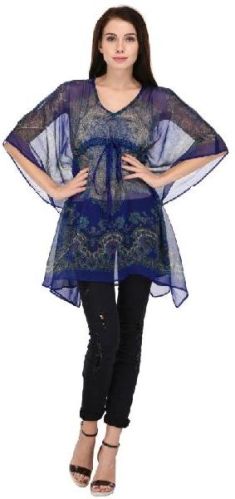 Navy Blue Printed Short Kaftan, Size : XS, M, XL, XXL