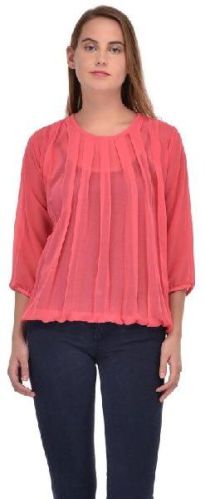 Polyester Georgette Solid Peach Transparent Top, Size : XS, M, XL, XXL
