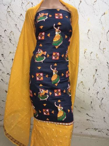 Traditional Figure Embroidery Dress Material, For Making Ladies Garments, Technics : Attractive Pattern