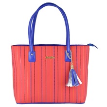 Tote With Tassel, Color : Color Stripes On Red