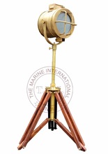 BROWN ANTIQUE ROYAL MARINE SPOTLIGHT WITH TRIPOD STAND