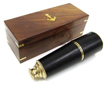 LEATHER SHEATHED BRASS FOLDING TELESCOPE