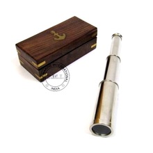 NICKEL PLATED BRASS TELESCOPE WITH WOODEN BOX