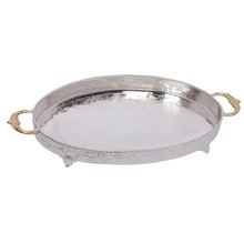 Oval Shape Engraved Silver Plated Tray, Size : 17 X 10 Inch