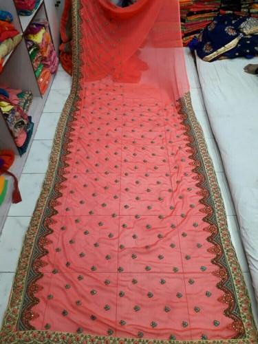 Embroidered Chiffon Karishma Designer Work Sarees, Technics : Woven