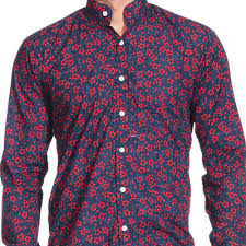 Mens Printed Chinese Collar Shirt, Size : XL