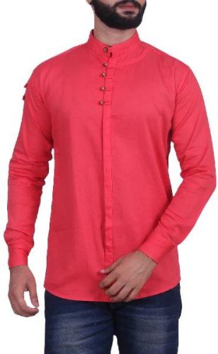 Checked Cotton Mens Red Casual Shirt, Size : XL, XXL, XXXL