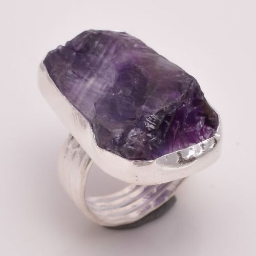 Sterling Silver Amethyst Raw Gemstone Ring, Gender : Women's