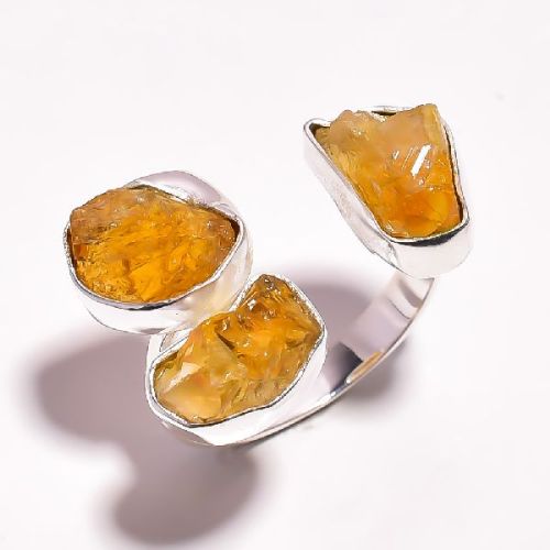 Citrine Raw Gemstone 925 Sterling Silver Ring Size US 8.75 Adjustable