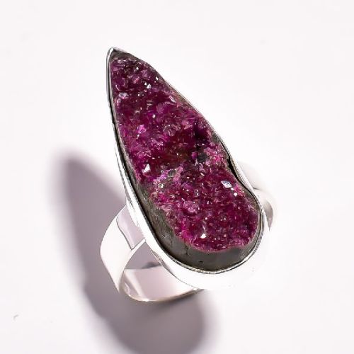 Cobalto Calcite Druzy Raw Gemstone 925 Sterling Silver Ring Size US 7