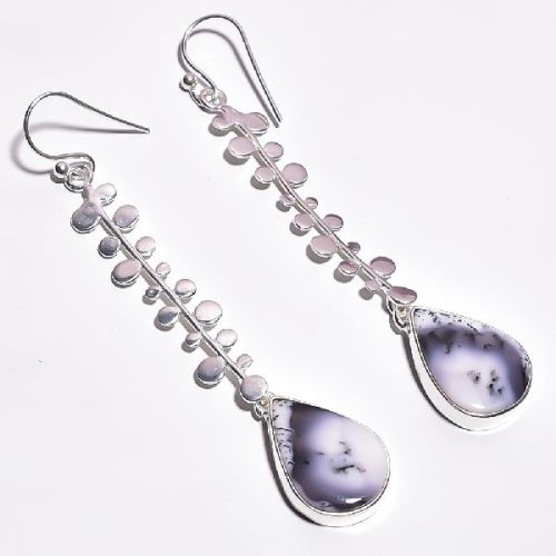 Dendrite Opal Gemstone 925 Sterling Silver Earrings