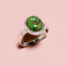 Green Copper Turquoise Silver Ring, Gender : Women's