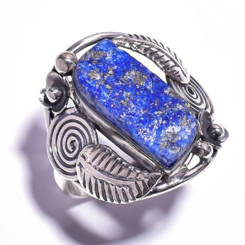 Lapis Raw Gemstone 925 Sterling Silver Ring Size 9.75