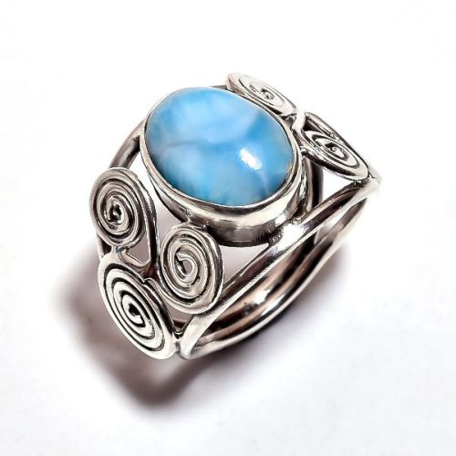 Larimar Gemstone 925 Sterling Silver Ring Size 7.75