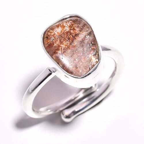 Sunstone Raw 925 Sterling Silver Ring Size 7 Adjustable