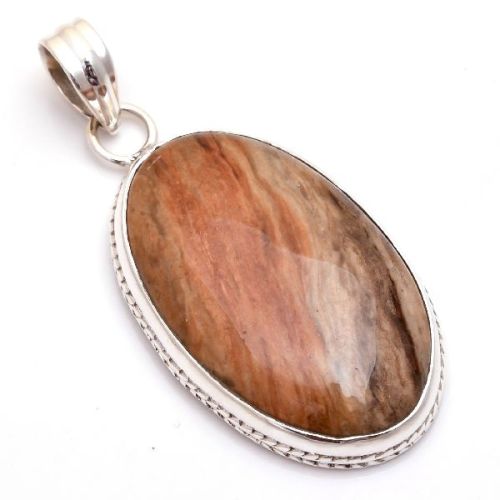 Wood Jasper Gemstone Silver Pendant, Gender : Children's, Men's, Unisex, Women's