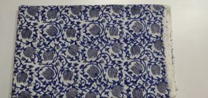 2.5 Meter Blue Flower Print Hand Block Printed Cloth Cotton Fabric