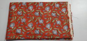 2.5 Meter Flower Print Hand Block Printed Cloth Cotton and Red Fabric