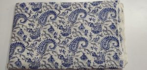 2.5 Meter Hand Block Printed Cloth Cotton Blue Brown Mix Flower Fabric
