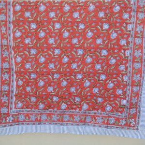 Block Print Sarong, Cotton Blue Flower Red Dupatta Stole