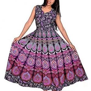 Traditional Hand Made Kurti Barmeri Mandala Print Anarkali Dress Pink Color