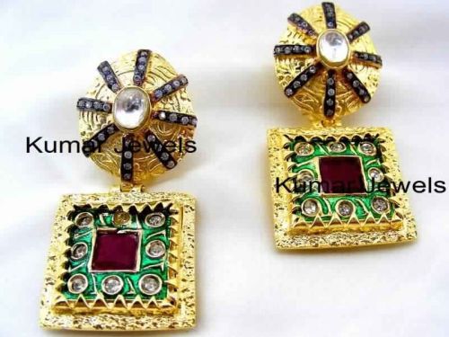 MUGHAL THEVA WORK KUNDAN CZ EARRINGS