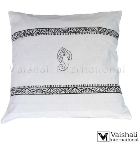 HAND BLOCK PRINTED WHITE CUSHION COVER