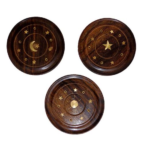 BRASS INLAY CONE HOLDER INCENSE CONE, Color : Dark Brown