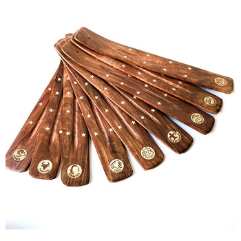 Wood Brass Inlay Zodiac Incense Burner, Color : Dark Brown