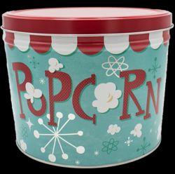 Cylindrical Popcorn Tin Container, Pattern : Printed