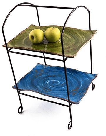 Rot Iron Two Tier Square Fruit Stand