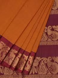 Cotton Gadwal Sarees, Color : Orange