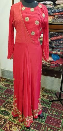 Embroidered Chiffon Party Wear Gown, Size : L, S, XL