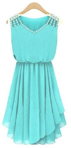 Diamond Button V Neck High Low Dress Turq